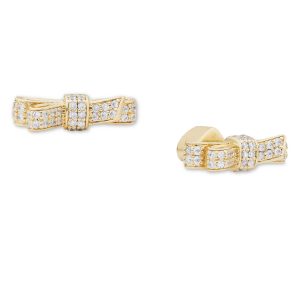 Pave Bow Stud Earrings - Gold