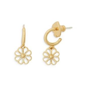 Flower Charm Huggie Hoop Earring -Clear Gold