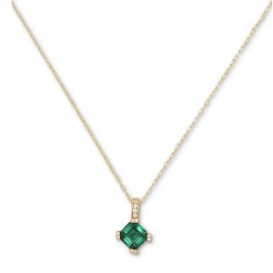 Square Cubic Zirconia Pendant Necklace - Green/Gold