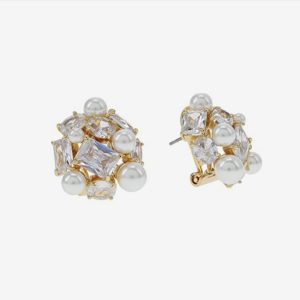 Candy Zirconia & Pearl Stud Earrings - Gold
