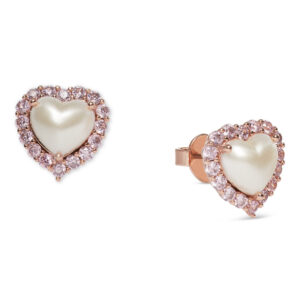 Pearl & Zirconia Heart Stud Earrings - Cream RoseGold