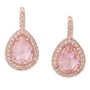 Pavé Halo Drop Earrings - Pink