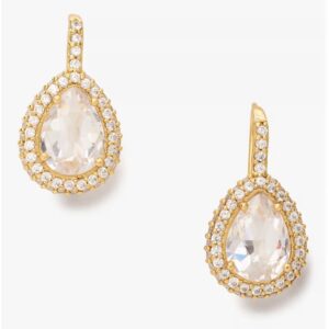 Pavé Halo Drop Earrings - Clear/Gold