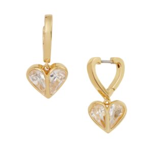 Gold Zirconia Heart Drop Earrings - Gold