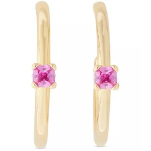 Pink Zirconia Small Hoop Earrings - Gold